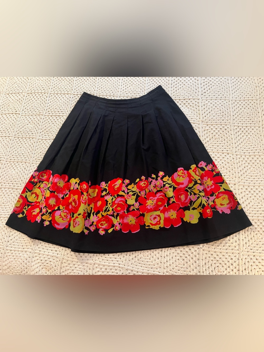 Floral Border Pleated Cotton Skirt Women ISAAC MIZRAHI Sz 4